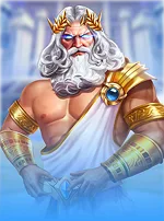 Arte do jogo Gates of Olympus, com a figura de Zeus segurando um raio.