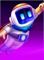 Arte do jogo Spaceman, com um astronauta de traje branco sobre fundo roxo.